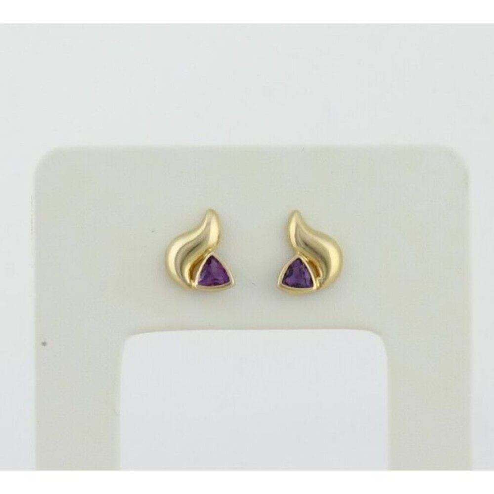 14k Yellow Gold Amethyst Earrings Stud Post